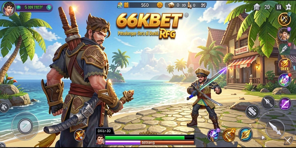 Screenshot utama 66KBET menampilkan aksi pertempuran epik di dunia RPG.