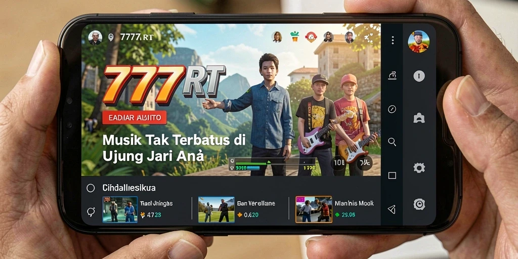 Tampilan gameplay <strong>777RT</strong> dengan berbagai fitur musik yang menarik.