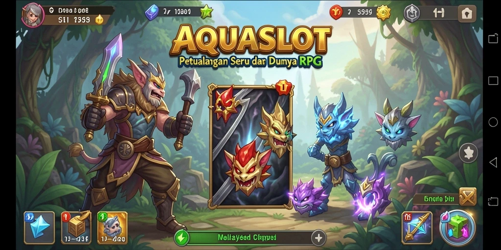 Tampilan gameplay AQUASLOT menampilkan petualangan RPG yang seru dan imersif.