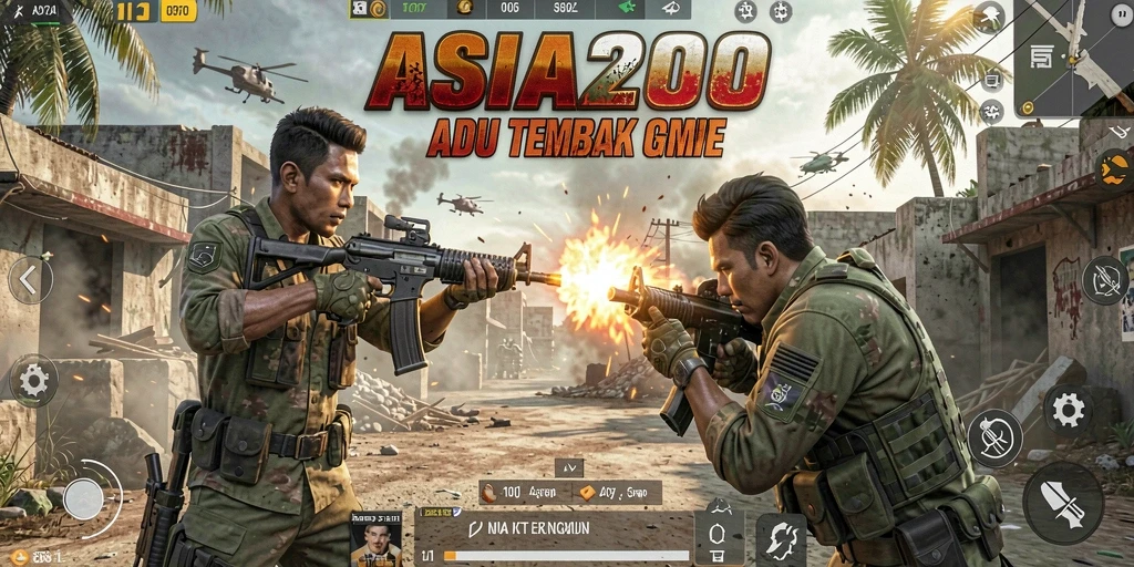 Screenshot menunjukkan aksi tembak-menembak intens dalam ASIA200.