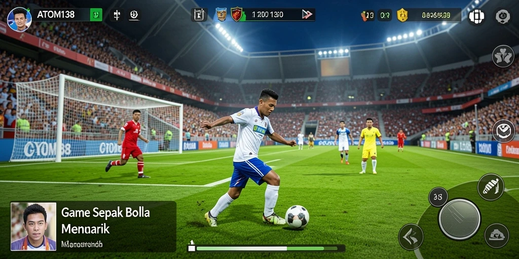 Tangkapan layar utama ATOM138 menampilkan gameplay sepak bola yang seru.