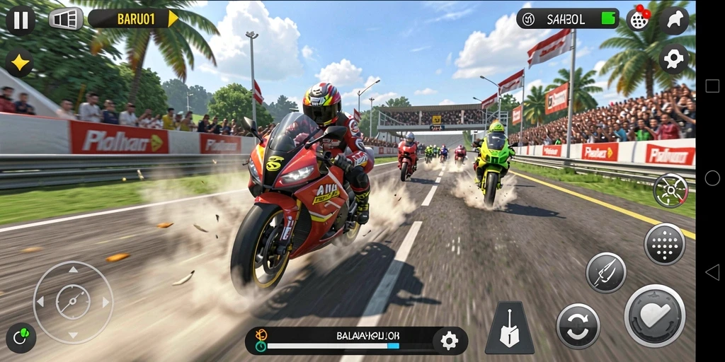 Tampilan menarik dari gameplay balapan motor yang penuh aksi.