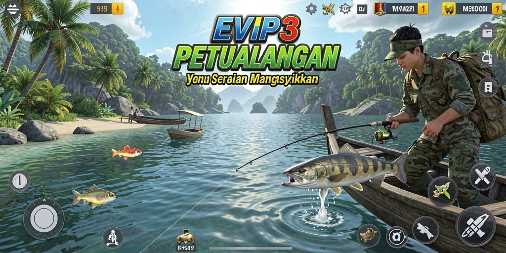 Tampilan gameplay yang memukau saat memancing di EVIP3.
