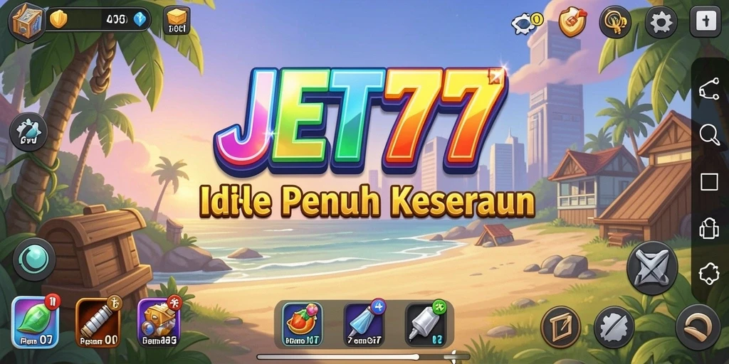 Gameplay JET77 menampilkan karakter dan strategi dalam mode Idle.