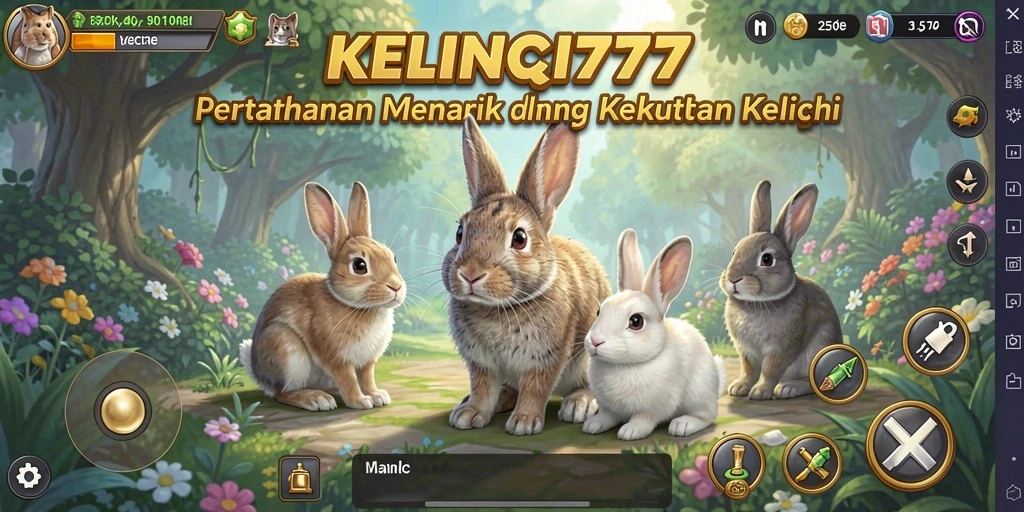 Screenshot utama KELINCI777 menampilkan aksi pertahanan kelinci melawan musuh.