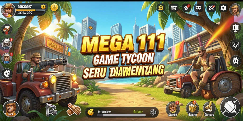 Screenshot gameplay MEGA111 yang menunjukkan berbagai pilihan bisnis.