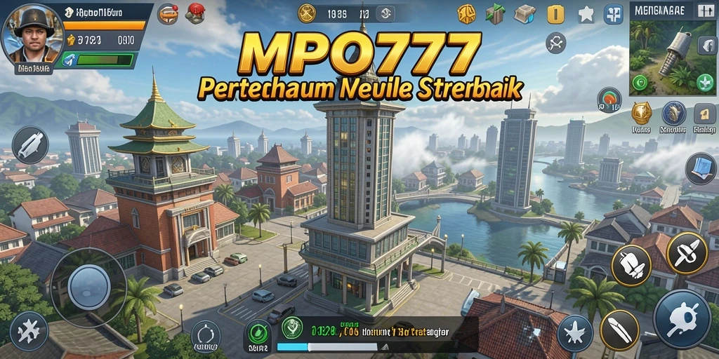 Tampilan menara dan efek serangan dalam gameplay Tower Defense.