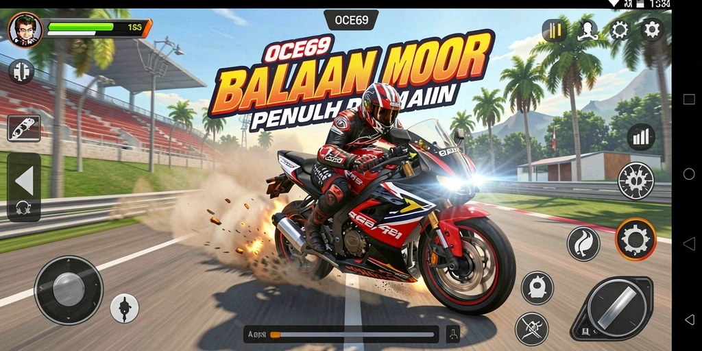 Screenshot menampilkan momen mendebarkan dalam balapan motor OCE69.