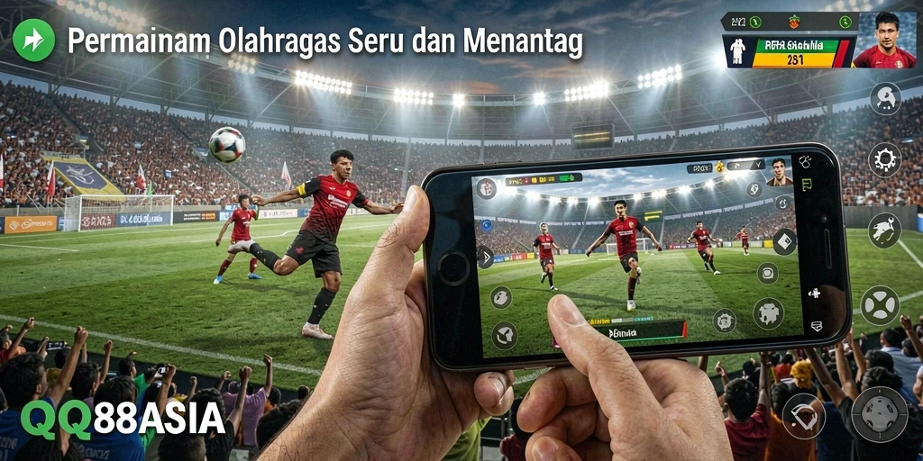 Screenshot menunjukkan gameplay menegangkan dari QQ88ASIA di lapangan olahraga.