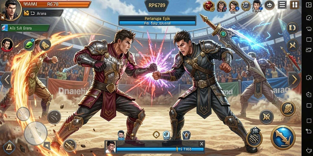 Gameplay RP6789 menampilkan pertarungan seru antar karakter dengan efek grafis yang menakjubkan.