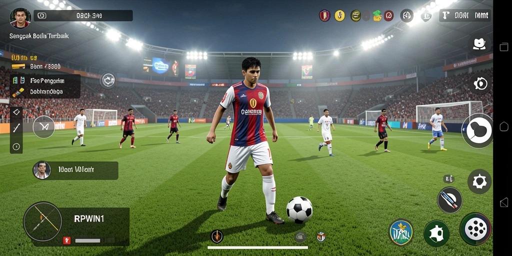 Gameplay RPWIN1 yang realistis, menangkap aksi sepak bola yang mendebarkan.