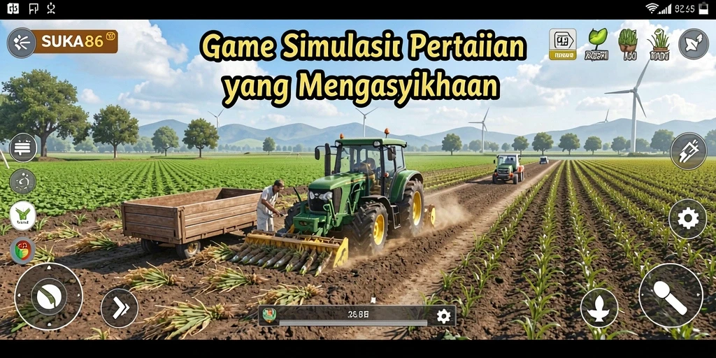 Tampilan indah dari lahan pertanian di SUKA86 dengan variasi tanaman dan hewan.