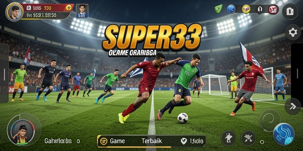 Screenshot utama SUPER33 menampilkan permainan olahraga yang penuh aksi.