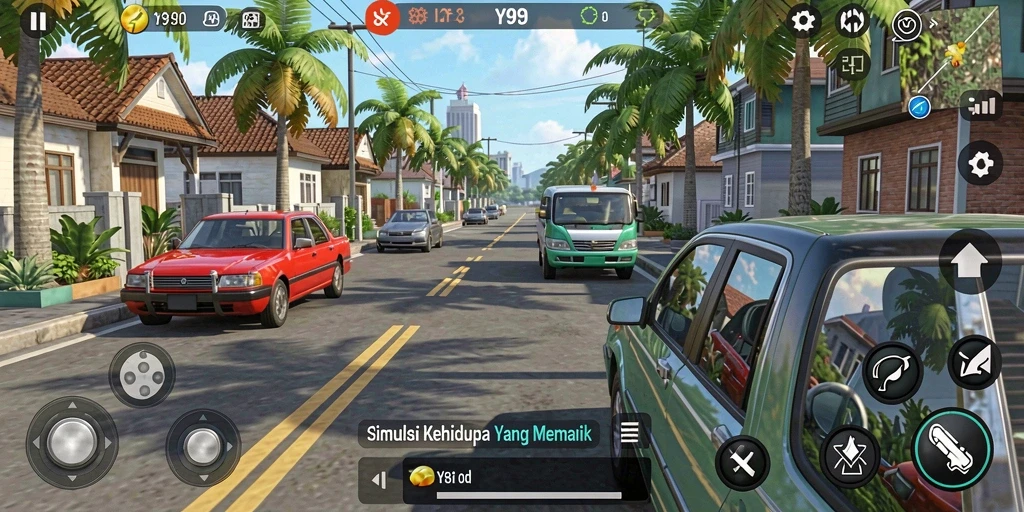 Gambar gameplay Y89 menampilkan karakter dalam lingkungan simulasi yang dinamis.