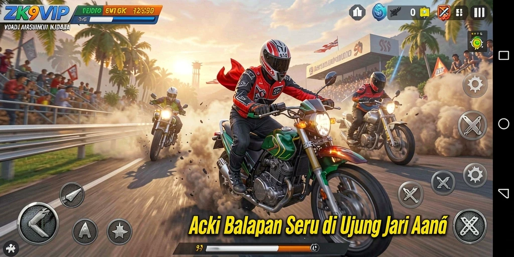 Tangkapan layar gameplay ZK9VIP menampilkan aksi balapan yang mendebarkan.